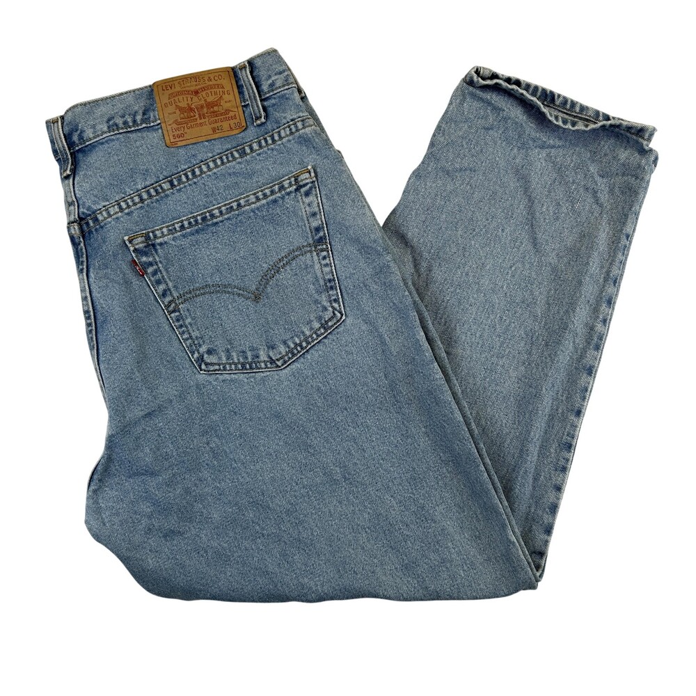 Vintage Levis 560 Jeans Mens 42x30 Light Wash Denim Relaxed Tapered Zip Fly Y2K